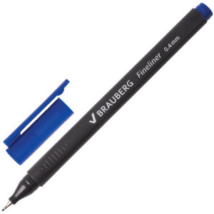 Ручка капиллярная (линер) BRAUBERG "Carbon", СИНЯЯ, металлический наконечник, трехгранная, линия письма 0,4 мм. 141522 ― Кнопкару. Саранск