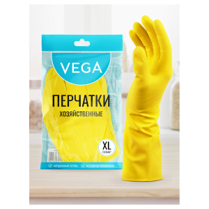 Перчатки резиновые хозяйственные Vega, многоразовые, хлопчатобумажное напыление, размер XL, желтые, пакет с европодвесом.299048 ― Кнопкару. Саранск